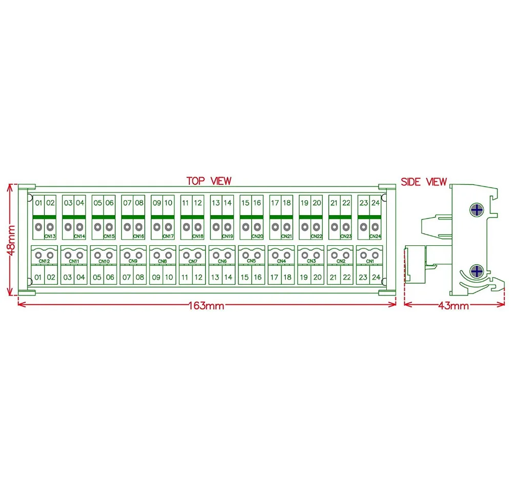 Разъемная DIN-рейка 12x2 положения 10A/300V для монтажа винтовой клеммной колодки