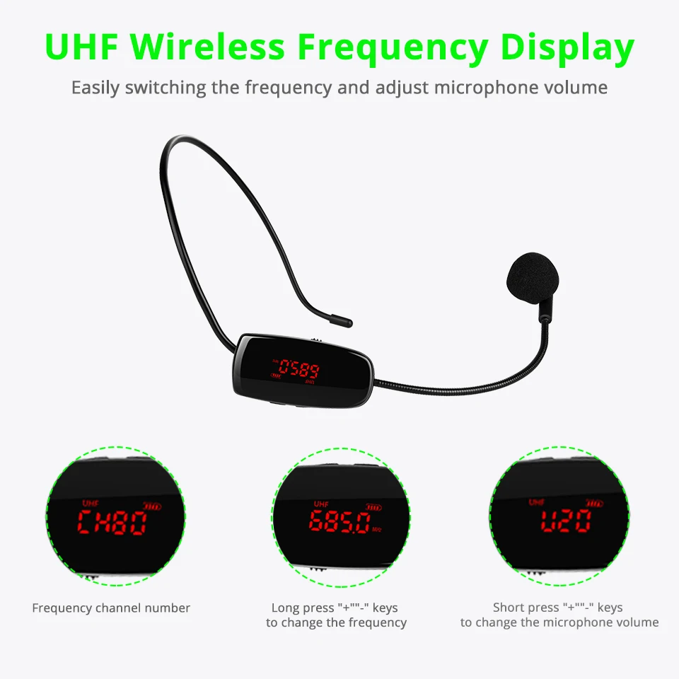 

UHF Wireless Microphones Stage Wireless Headset Microphone System Mic For Loudspeaker Teaching Meeting Tour Guide Speech