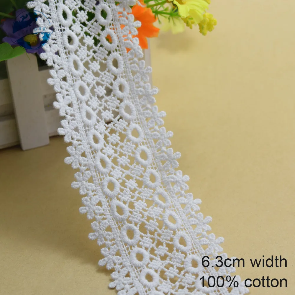 

3yards 6.3cm white lace cotton embroid lace sewing ribbon fabric guipure diy trims warp knitting DIY Garment Accessories#3671