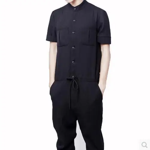 2017 новая мужская одежда рабочая комбинезон на заказ тонкий черный льняной карман