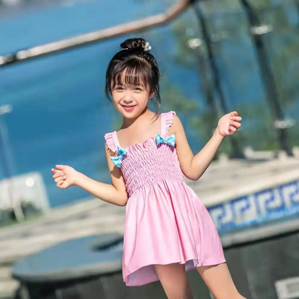 Слитный купальник для девочек милый детский полосатая пляжная Купальная юбка