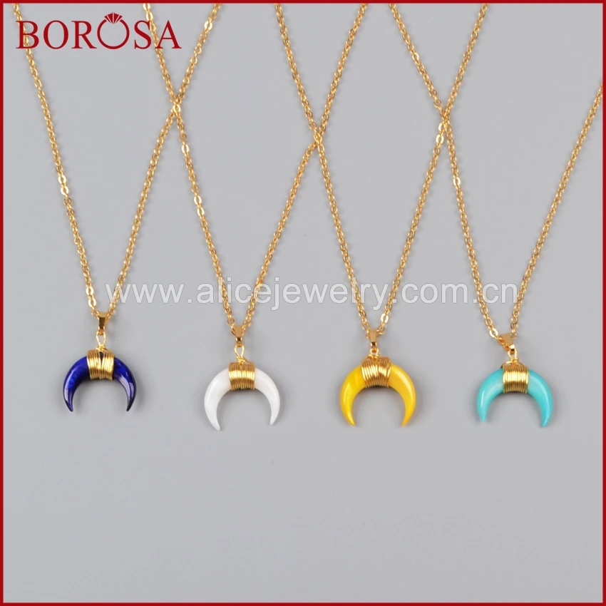 

BOROSA 5pcs Druzy Hot Wire Wrap Double Horn Gold Necklace For Women Free Shipping Drusy Jewelry G1123-N