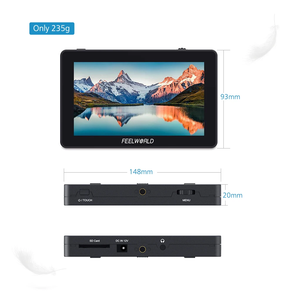 Накамерный монитор FEELWORLD F6 Plus 5 дюйма поддержка 4K HD стержневой зажим 25 мм для