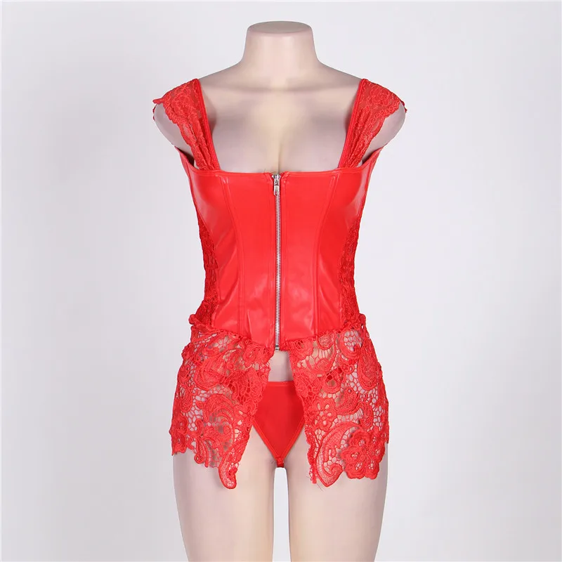 Comeondear S-6XL корсет для тела кожаные корсеты и Венеция Кружева Корсеты Sottoseno Корсеты плюс размер женщин AB2227 Готический корсет - Цвет: Красный