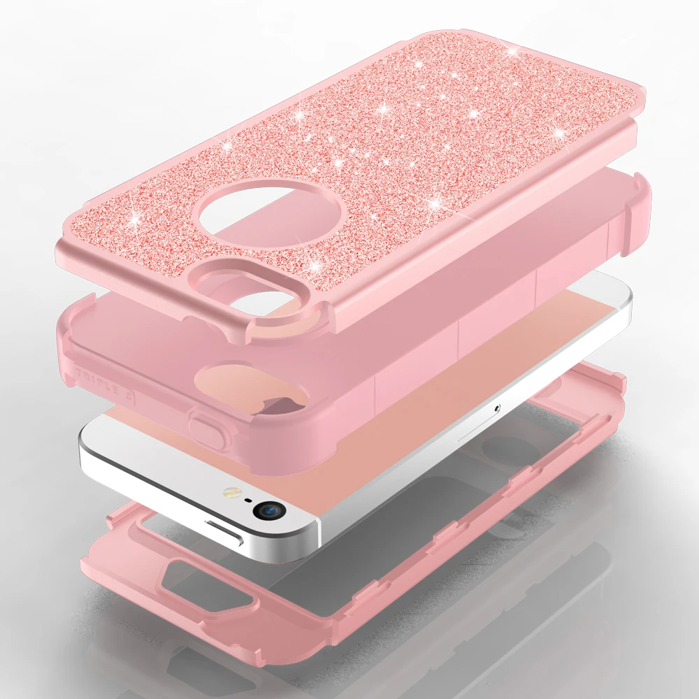 Luxury Bling Case For iPhone 5 5S Armor Shockproof Glitter Sparkle Cover Soft Silicon PC Hybrid Protect Phone for SE |