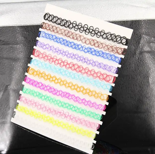 Mix 12 colors Pcs/pack Tattoo rainbow chokers Necklace Vintage Stretch Quarz Elastic Henna Gothic Punk Women jewelry | Украшения и