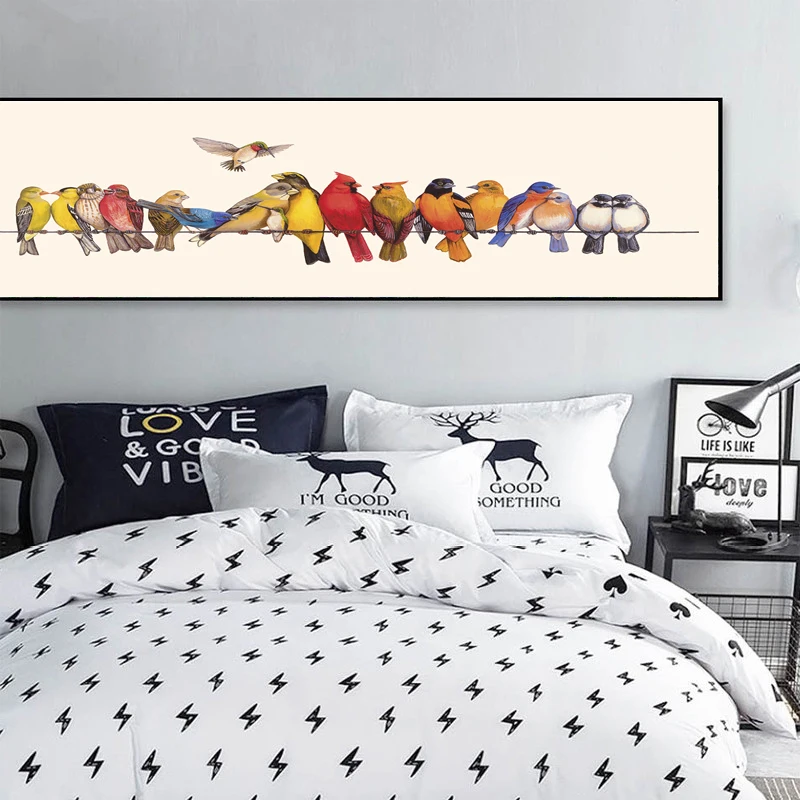 Watercolor Animal Birds Poster Nodic Pastoral Art Canvas Painting Wall Picture Long Banner Print Modern Home Decoration | Дом и сад