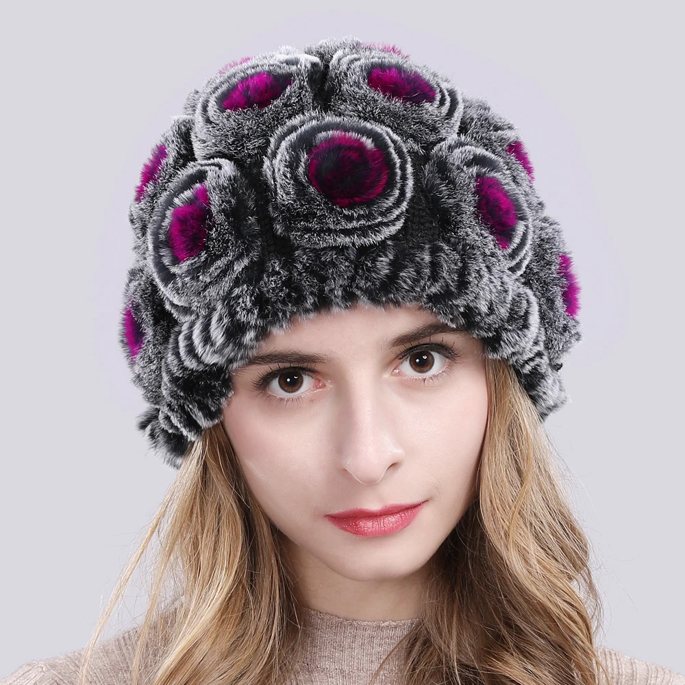 2020 Горячая зимняя шапка из меха кролика Рекс женские трикотажные 100% натурального