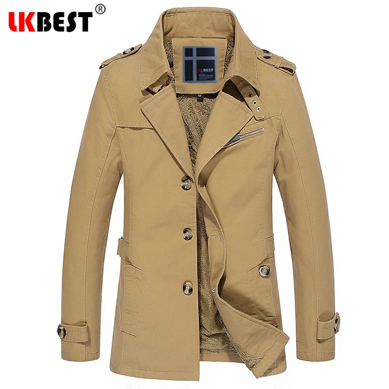 

LKBEST Long trench coat men Thicken Men windbreaker Windproof Business Winter Jacket Men Cotton Classic Trenchcoat Outwear FY16