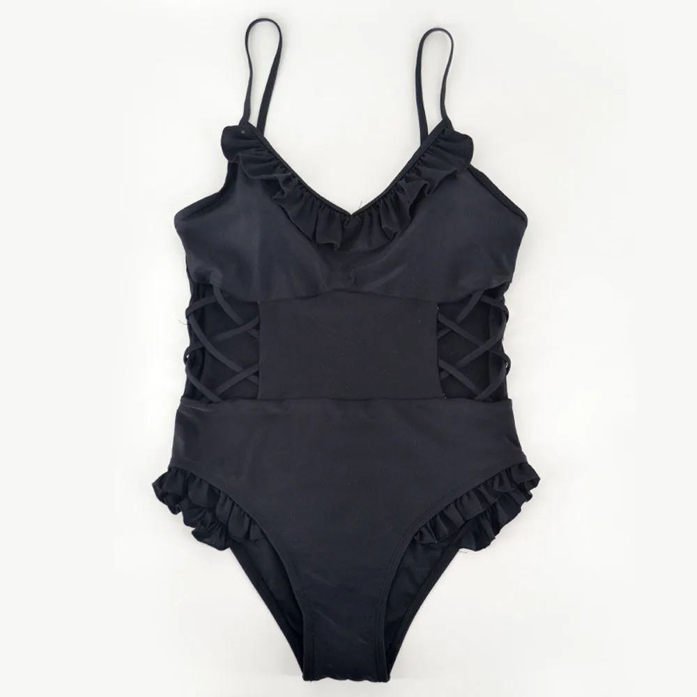 Женский цельный купальный костюм с оборками пуш ап бикини stroje k pielowe