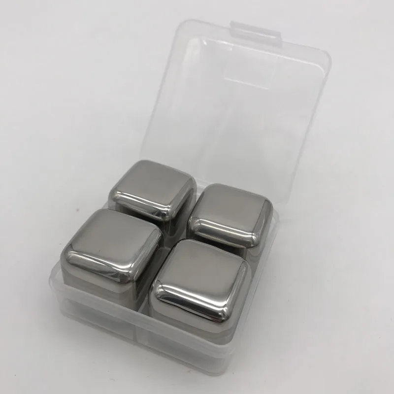4 Pack Многоразовые камни из нержавеющей стали для виски, каменные кубики для вина, пива, сока, шампанского, кухонные аксессуары, гаджеты, водка, кубик льда - Цвет: 4 Pack
