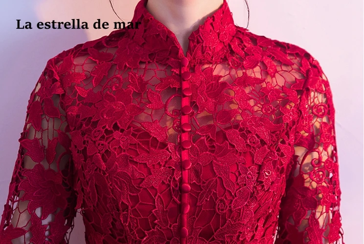 

wedding party dress NEW high neck lace long sleeve a Line Burgundy bridesmaid dresses cheap gaun pesta dewasa Advanced custom
