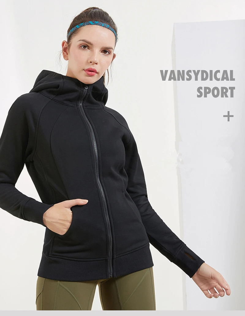 Vansydical зимняя спортивная куртка для бега женская на молнии с капюшоном теплая ветрозащитная спортивная верхняя одежда для улицы тренировочная одежда