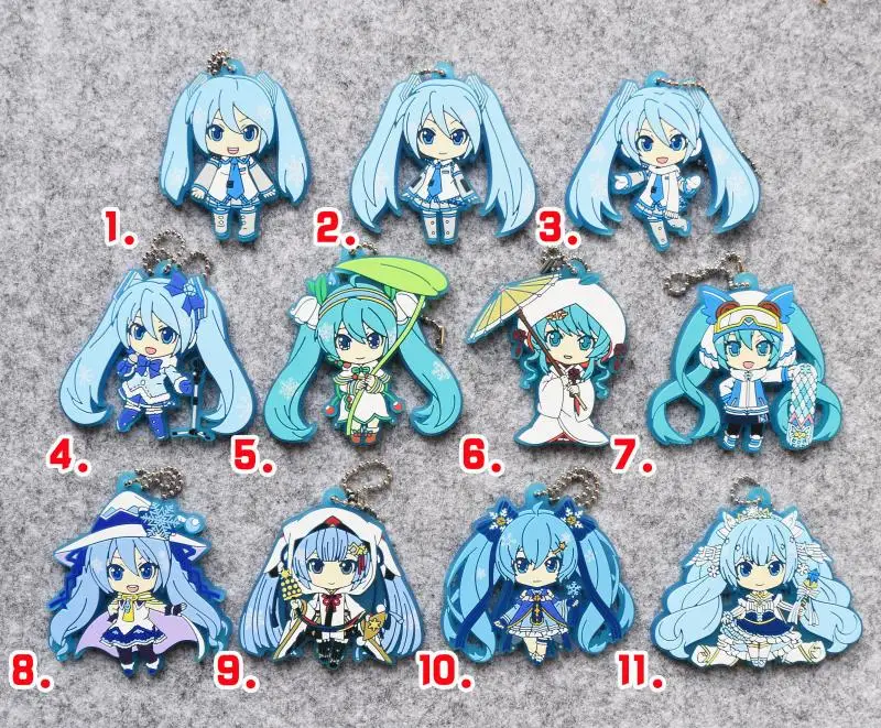 Новое поступление 11 шт./партия Hatsune Miku оригинальная японская аниме фигурка резиновая силиконовая подвеска на мобильный телефон/брелок/ремешок d427