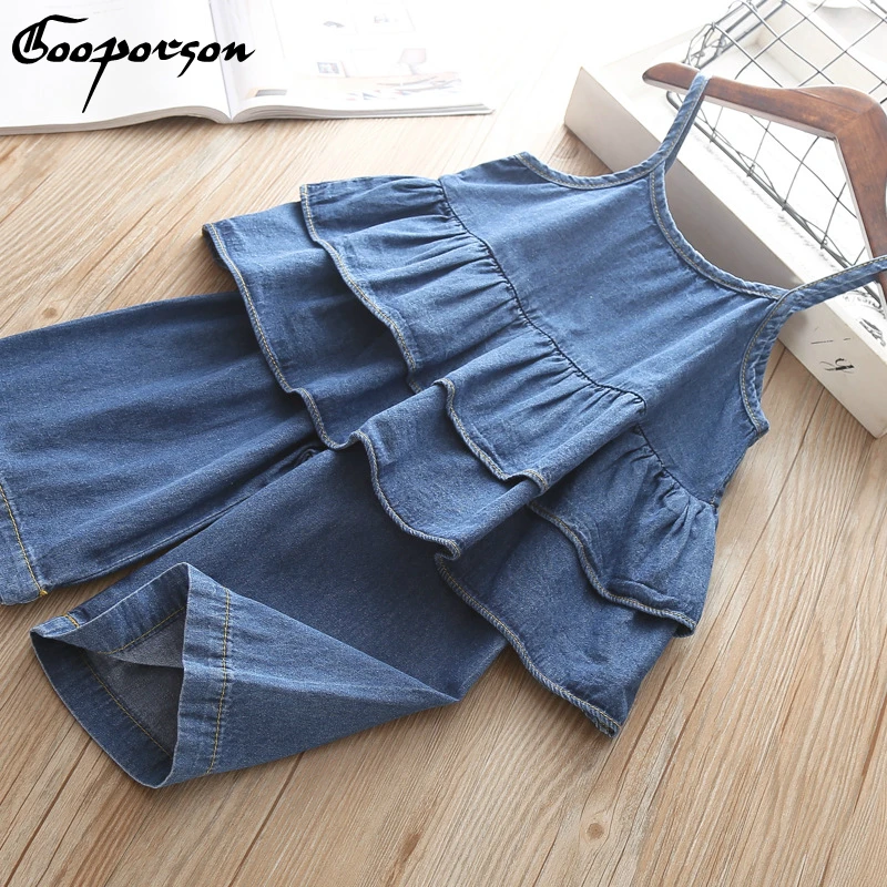 Spring Clothes Set Fashion Girls' Pants Suit Jeans Denim for Children Trousers Two-piece Kids Summer Outfits |