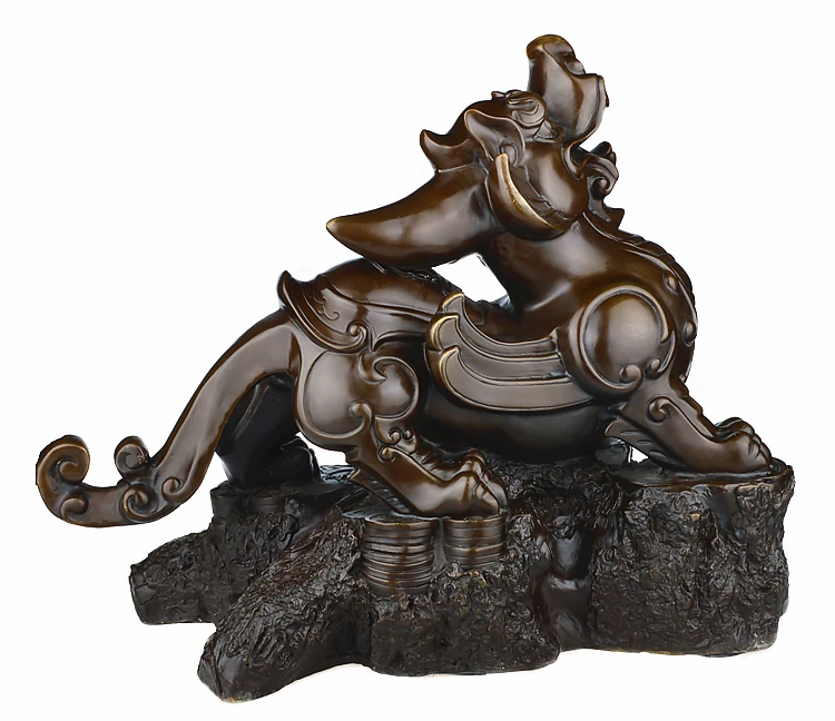 Online 45 Cm Große Riesige-Home Office Veranda Lobby Wirksam Schutz Maskottchen Blühendes Geschäft Bronze Drachen PI XIU FENG SHUI Statue