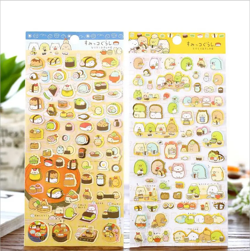 Япония Стиль мультфильм Sumikko Gurashi ужин суши Bronzing Дневник украшения ПВХ Наклейки DIY