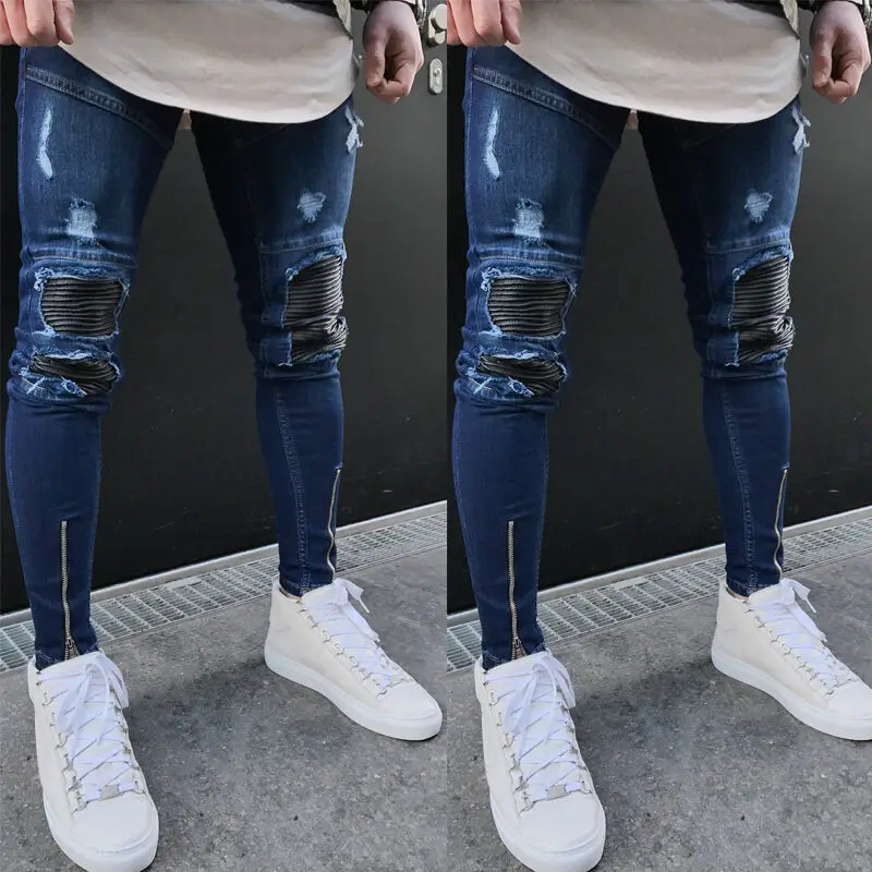 

Brand New Arrivals Fashion Male Men's Washed Ripped Destroyed Jeans Straight Vintage Frayed Denim Zipper Streetwear Biker Pants
