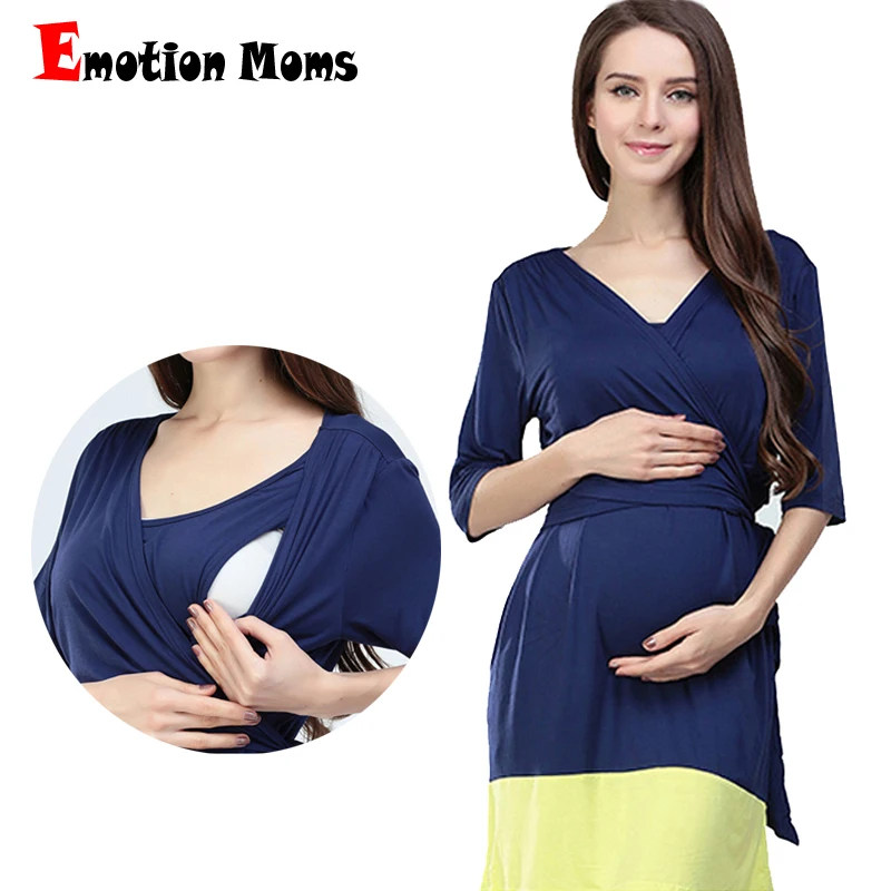 Emotion Moms Fashion Elegant Pregnancy Maternity Clothes Breastfeeding dress for Pregnant Women Sexy dress Knee-Length fashion summer tencel deep v neck black dress for pregnant women sleeveless knee length maternity dress loose euro size s 3xl