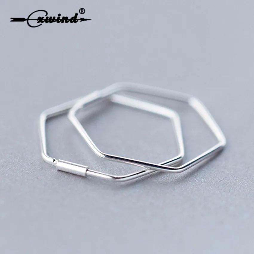 Cxwind Smooth Big Hexagonal Geometry Hoop Earrings For Women Hexagon Earring Brincos Ear Jewelry Girls Gift | Украшения и