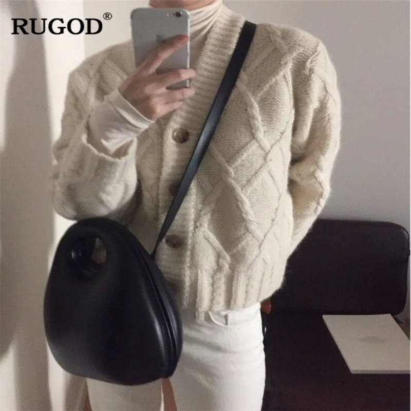 Женский винтажный кардиган RUGOD однотонный свободный свитер с круглым вырезом