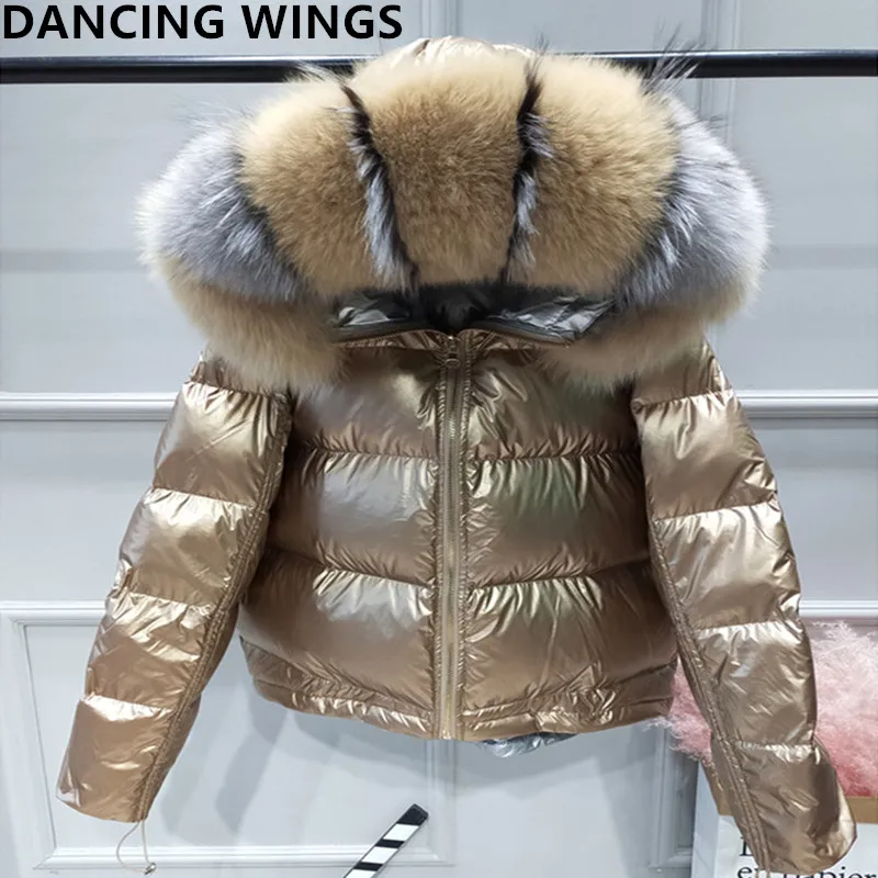 Enlarge Women's Winter 90% White Duck Down Jacket Luxury Large Real Fox Fur Hooded Parka Warm Winter Jacket Pink Gold