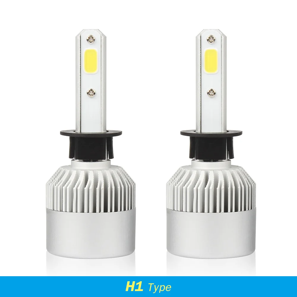 

H1 LED Car Headlight 2PCS High Power Bulb Super Bright Beam 72W COB Chips 6500K White Auto Repalcement Headlamp
