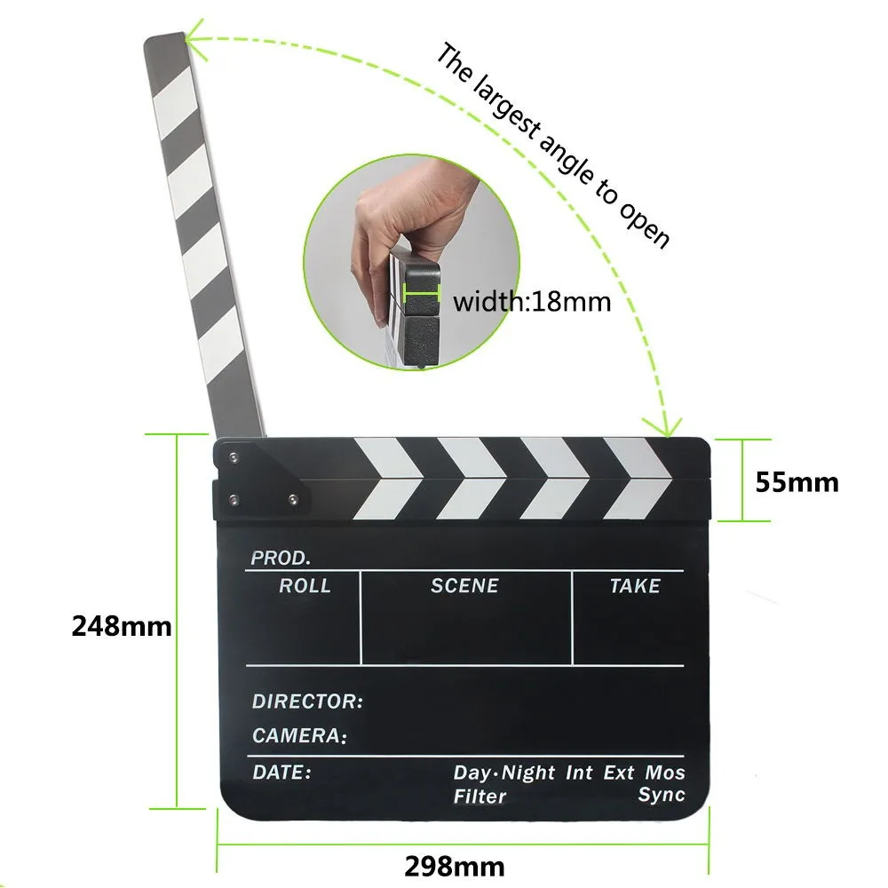 Big size Clapperboard Clapper Board Acrylic Dry Erase Director TV Movie Film Action Slate Clap Handmade Cut Prop Magnets