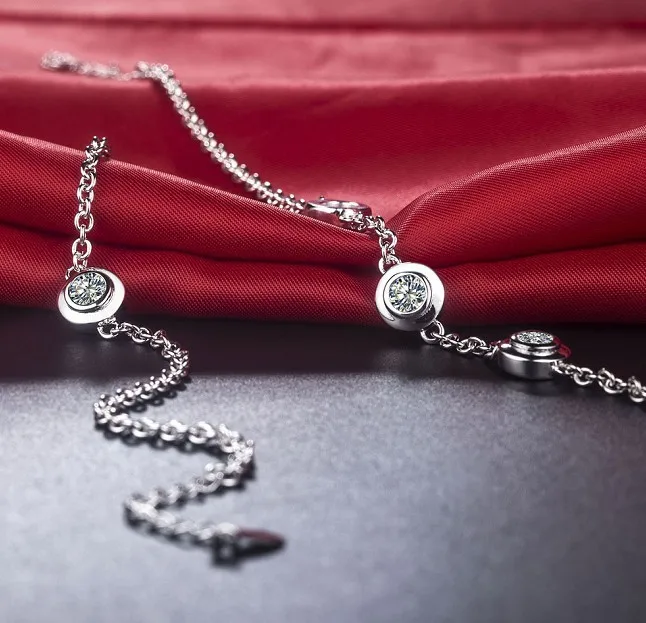Ручная цепочка из стерлингового серебра 1.5CT браслет с бриллиантами 18 К белое