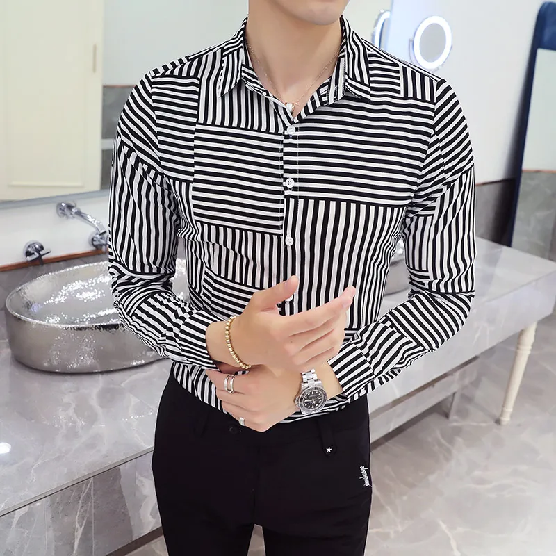 Новое поступление черно-Красные Полосатые Лоскутные рубашки мужские