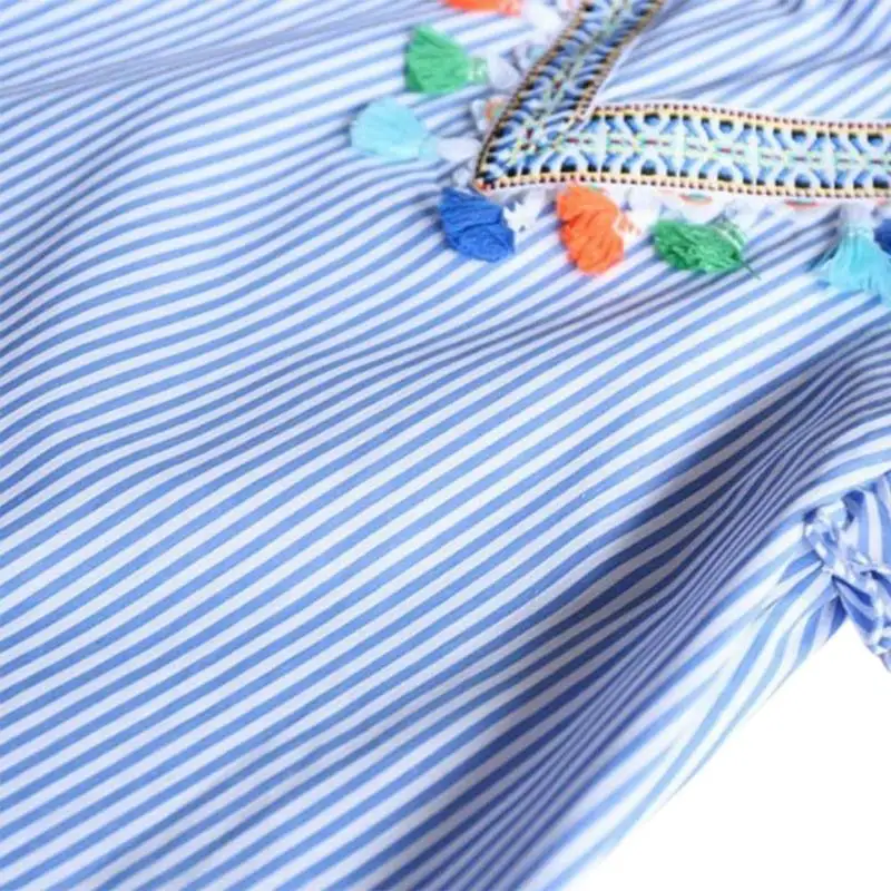 Summer Girls Tassel Flying Sleeve Dresses Stripe Cute Kids Party for girls Princess Dress Tops Clothes | Детская одежда и обувь