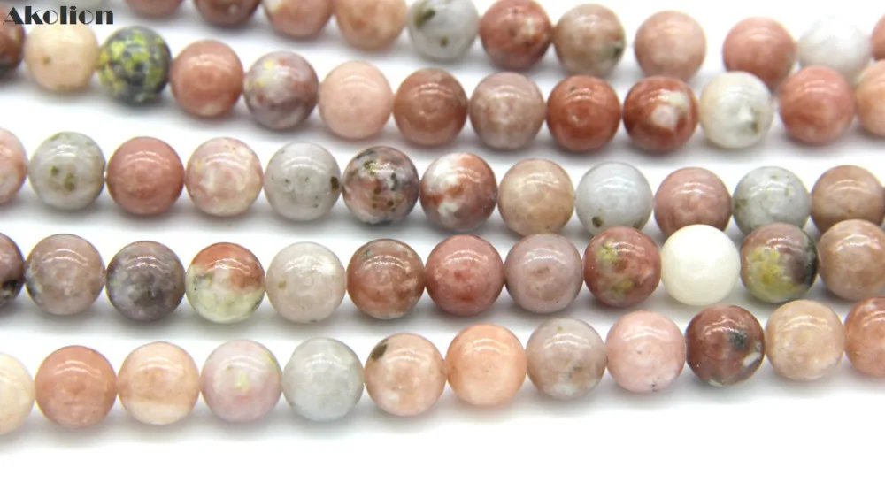 Akolion Lepidolite круглые бусины натуральный розовый камень Mala для изготовления