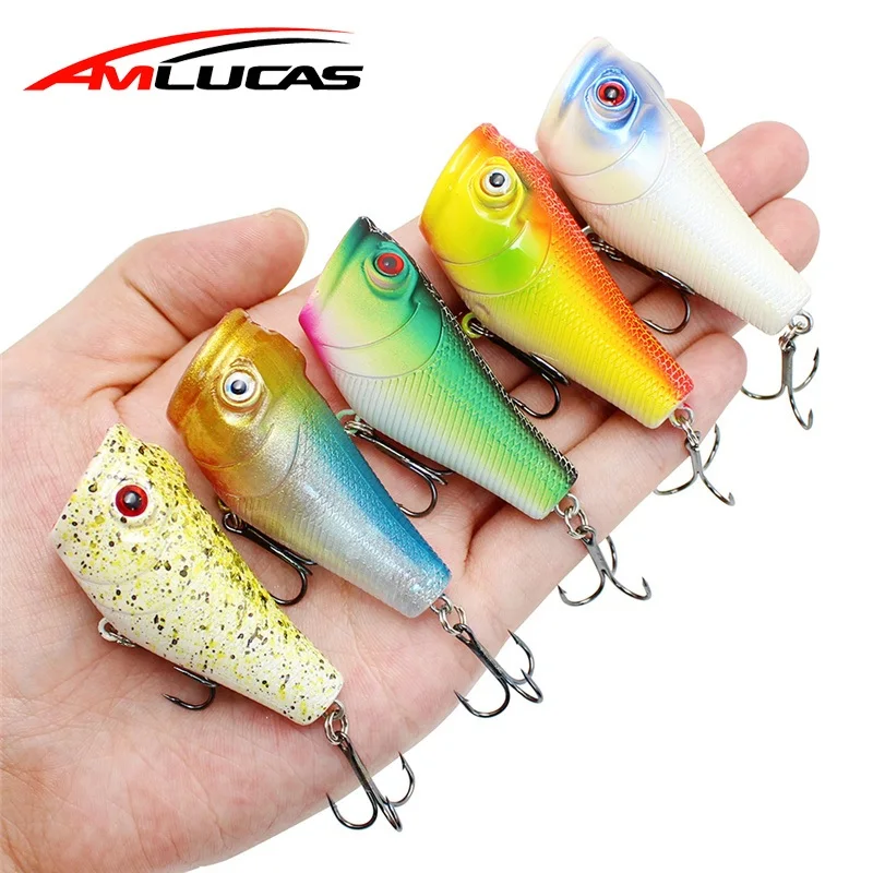 Amlucas Поппер жесткая приманка для рыбалки 5 см 7 5g 3D глаза Topwater воблер снасти