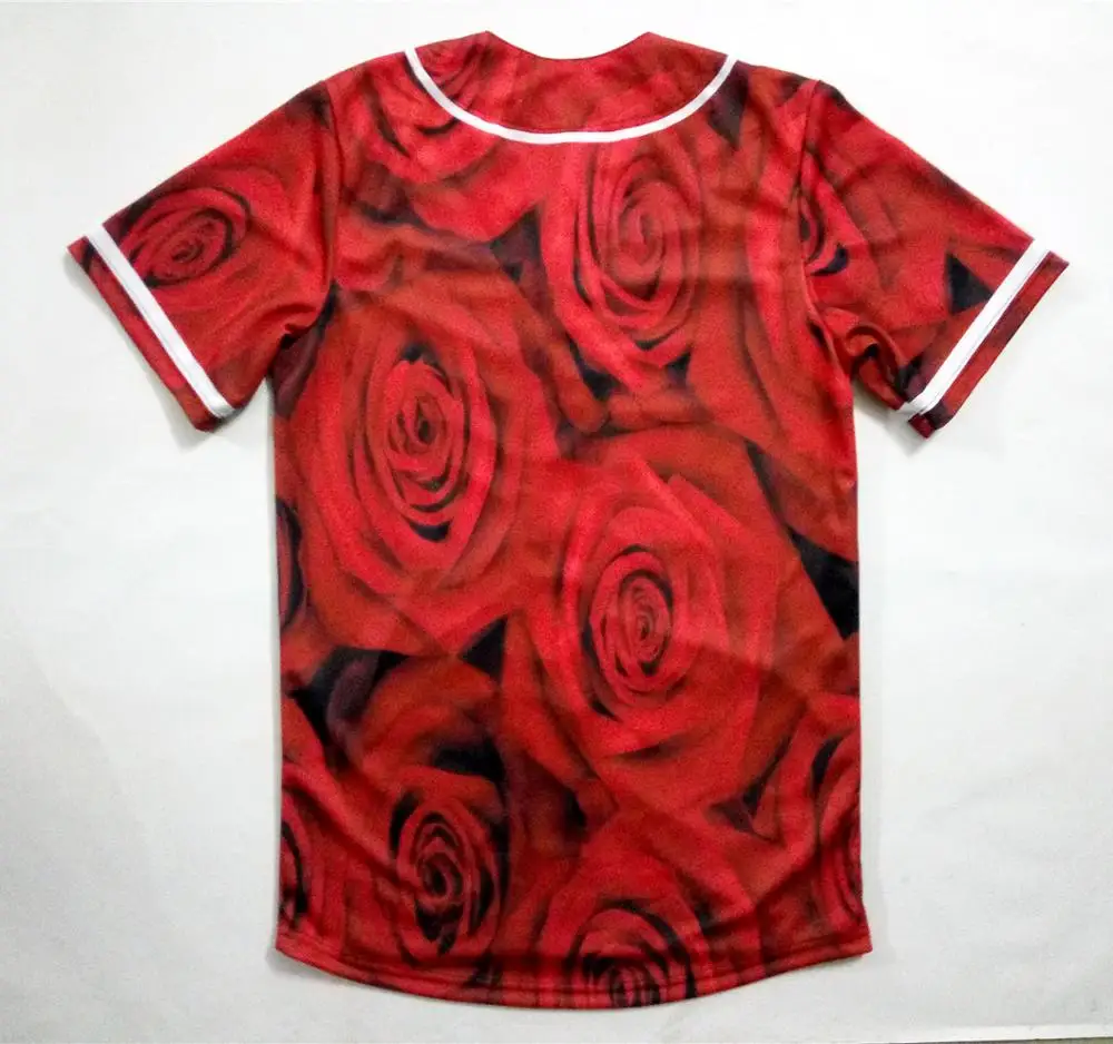 

Real US American Size red roses 3D Sublimation Print new fashion Button up Jersey plus size 3xl 4xl 5xl 6xl