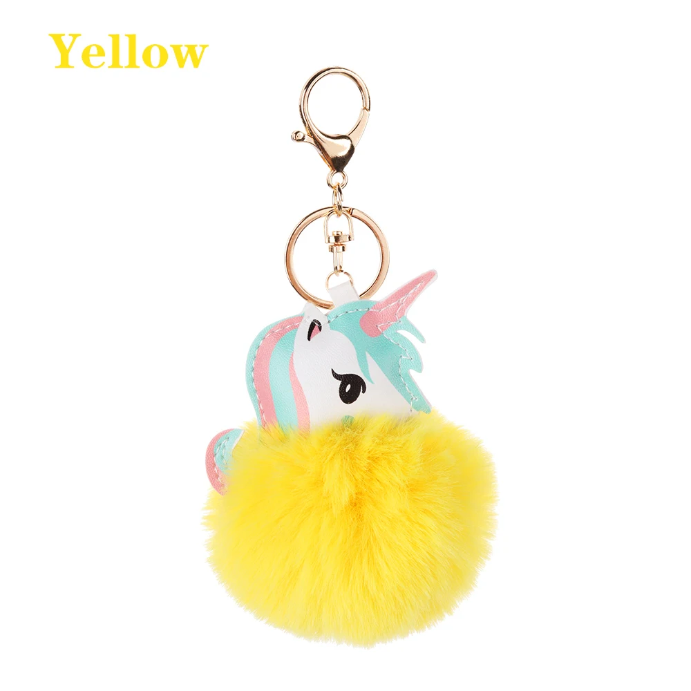 yellow Lucky Pompom Единорог Лошадь модная сумка украшение искусственный кроличий мех мяч Автомобильная сумка кулон Женская Очаровательная Ювелирная девушка подарок - Цвет: yellow