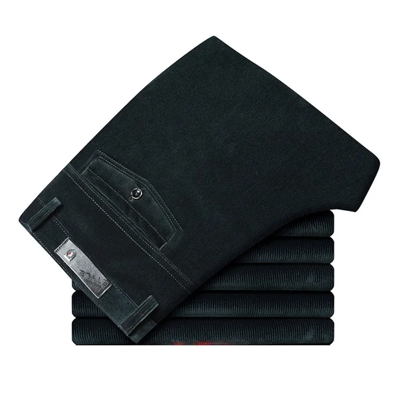 Peacock blue Зимние мужские вельветовые брюки плюс бархатные толстые с высокой талией свободные Стрейчевые вельветовые повседневные штаны прямые теплые брюки - Цвет: Peacock blue