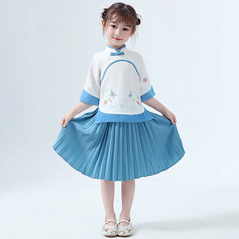 Hanfu/костюм для девочек детская одежда в китайском стиле Китайский древний и традиционный костюм в стиле Тан народное танцевальное платье DQL763