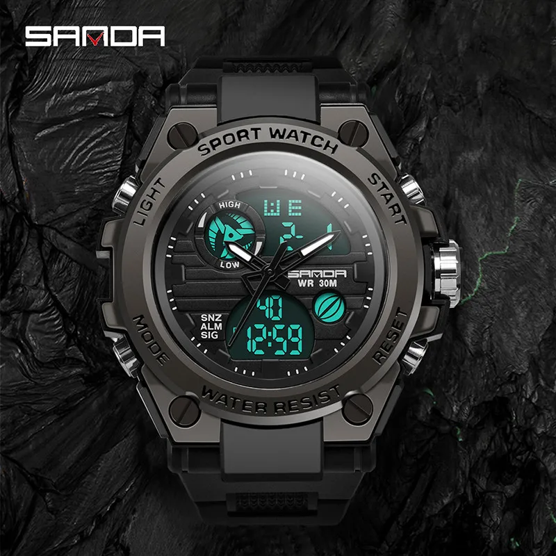 

SANDA New Men Sports Watches Big Dial Casual Watches For Men Luxury Brand LED Digital Military Waterproof Outdoor Male Watch