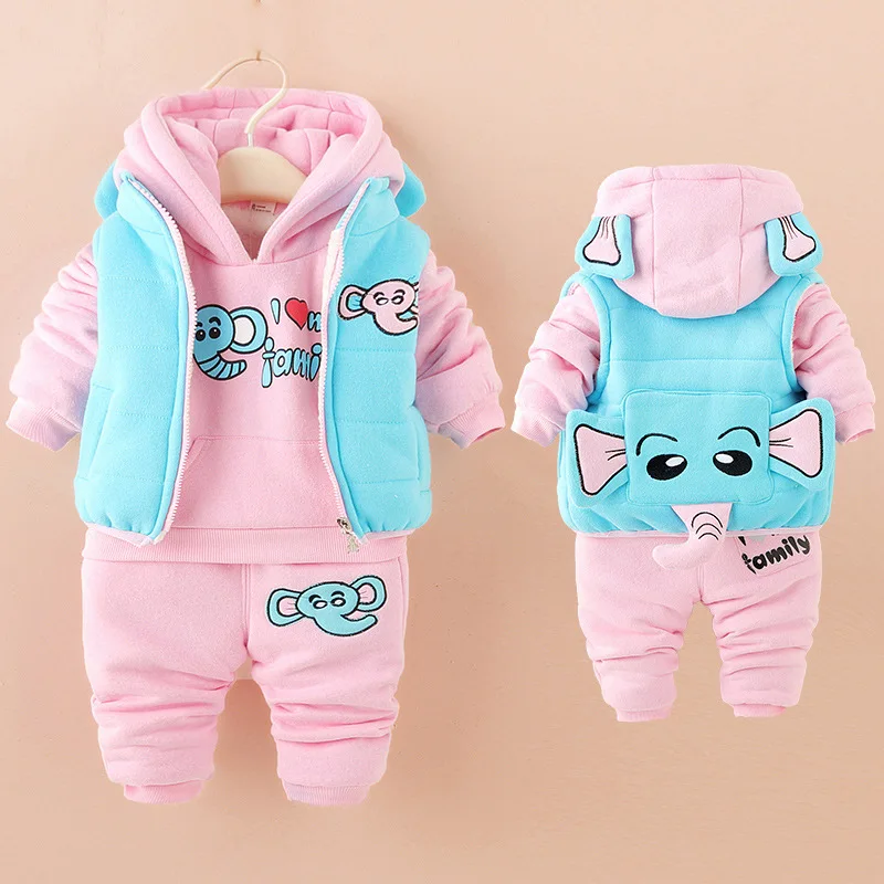 

2018 winter baby clothes sets thick Keep warm fashion cotton Dinosaur boy girl Plus thick velvet 3PCS kid clothes suits clothing