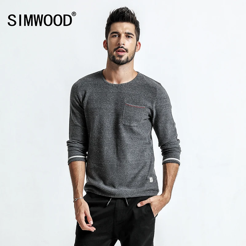 SIMWOOD 2019 весенний свитер для мужчин Pull Homme карман Slim Fit с круглым вырезом пуловеры