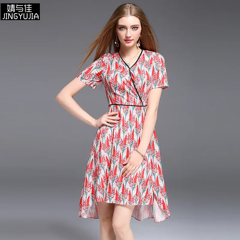 Высокое качество 2017 сезон: весна–лето женская с принтом повседневные платья|casual