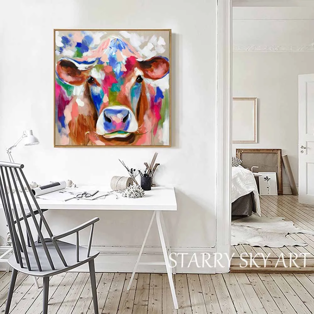 Фото New Arrivals Artist Hand-painted High Quality Funny Animal Cow Oil Painting on Canvas Cute with Flowers Acrylic Дом и сад New Arrivals Artist Hand-painted High Quality Funny Animal Cow Oil Painting on Canvas Cute with Flowers Acrylic Дом и сад