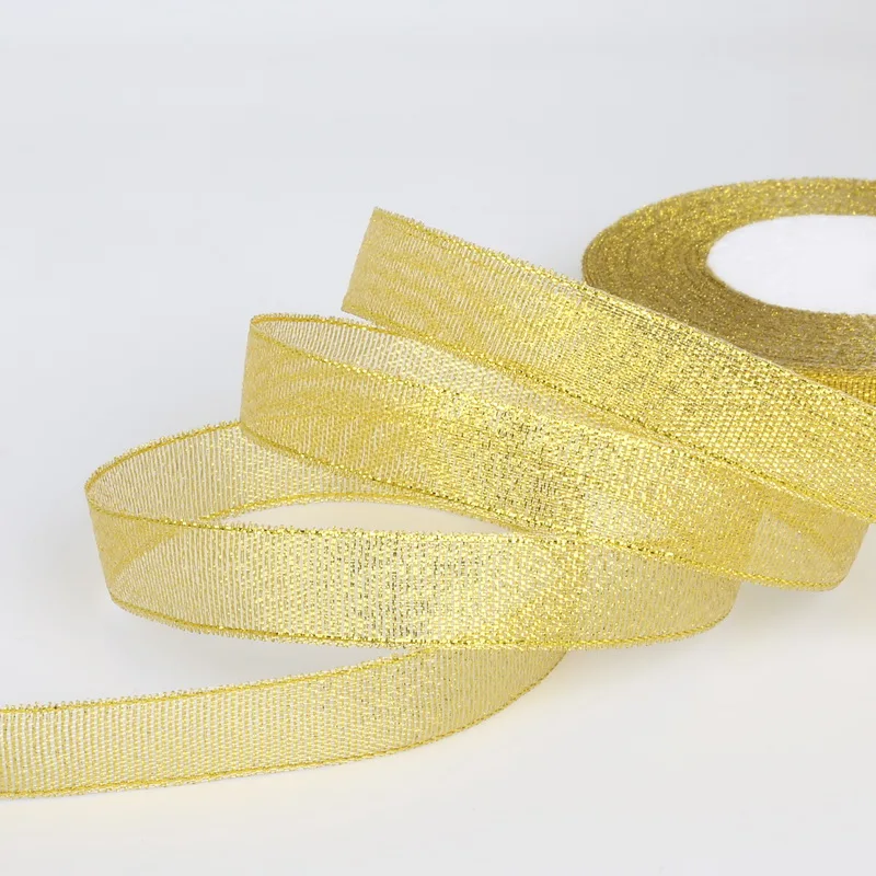 Блестящие ленты золотого и серебряного цвета ручной работы 7 мм-38 мм 25 ярдов