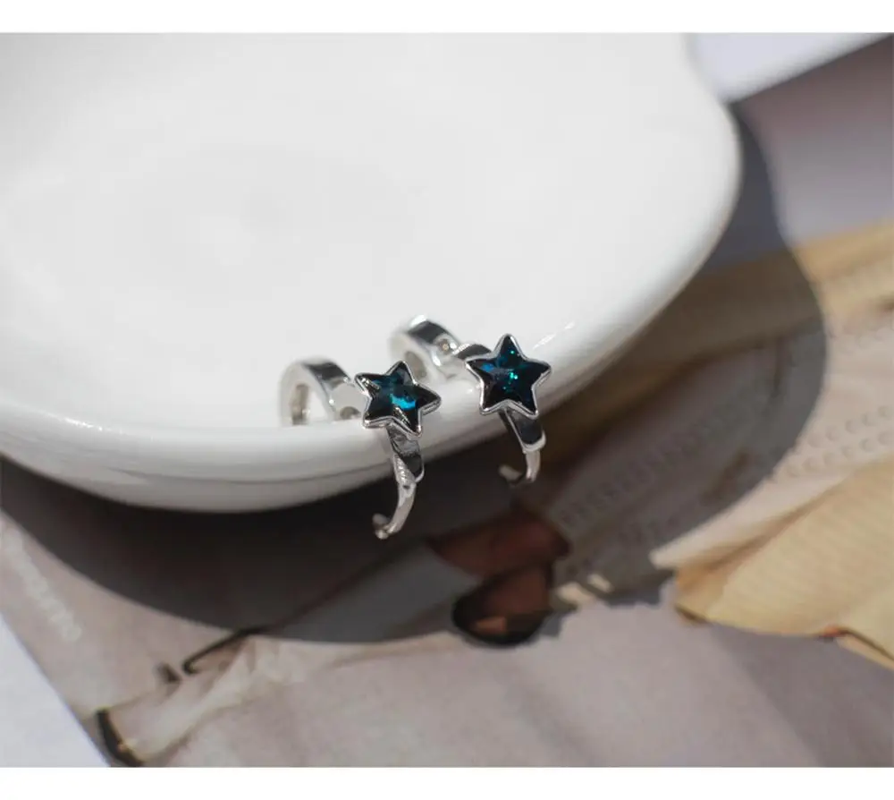 Серьги из стерлингового серебра S925 пробы, модные, окрашенные, синие, пятиконечные, в форме звезды, в форме уха, с пряжкой, для ушей, индивидуальная, трендовая, для женщин, серебряные серьги jewe