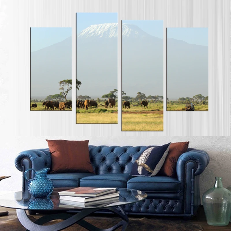 4 панели Холст фото печать животных мир пейзаж свежий Искусство Живопись стены