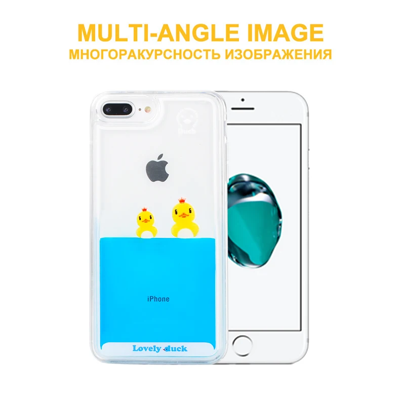 LANCASE For iPhone 5S Case Cute Flowing Swimming Duck Liquid 5 SE/6S/6 Plus/6S Plus/7 7 Plus 8 X 3D Clear |