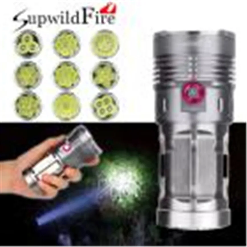 SupwildFire Горячее предложение! 3/4/6/7/8/9/10/12/15 x XM-L T6 светодиодный 3 режима серебряная вспышка фонарь 4x18650 охоты лампы дропшиппинг 911