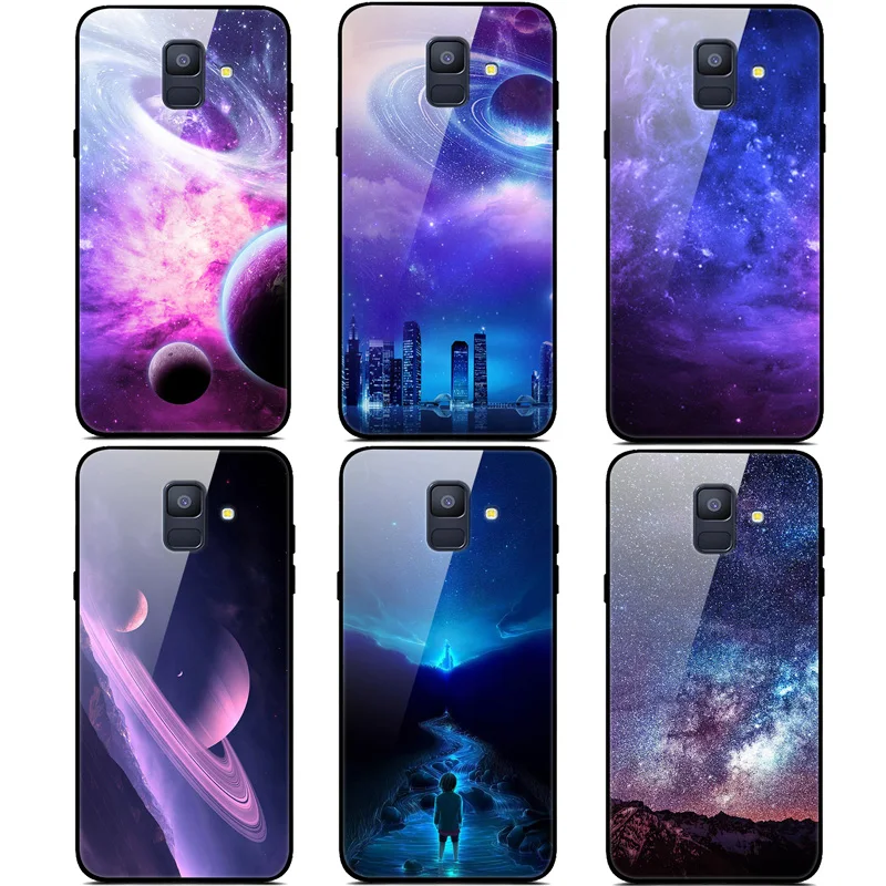 Чехол для samsung A6 A 6 из закаленного стекла с изображением планеты и космоса, стеклянный чехол для задней панели для samsung Galaxy A6 A600F с мягким краем