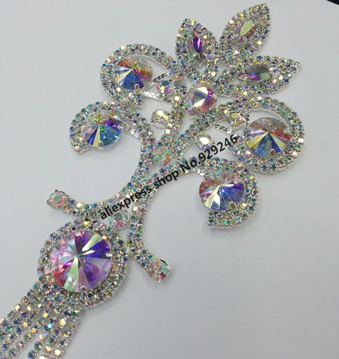 1 шт./лот Мода AB Кристалл rhinestone Металл аппликация для невесты свадебное платье Вышивание украшения Костюм камни