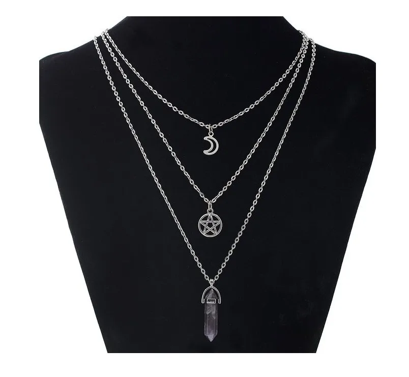 3 слойное ожерелье со звездой и луной комбинированное для сексуальной девушки